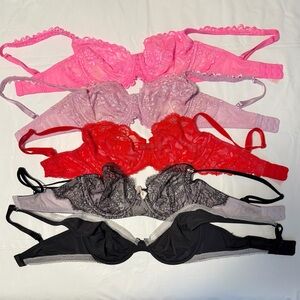 Women's Lace Underwire Bras - Pink, Lavender, Red, Gray, Black, Set of 5